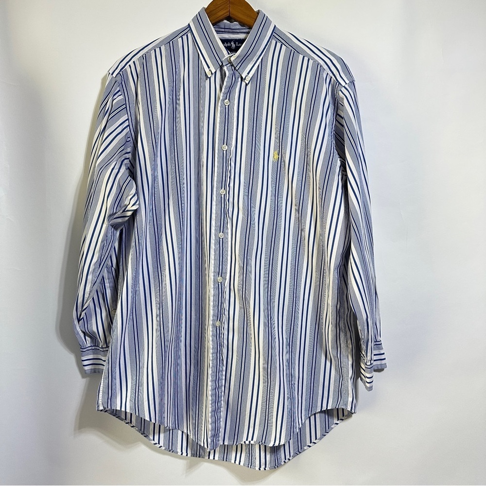 Ralph Lauren blue white striped button down pony dress shirt 16 32/33 men’s